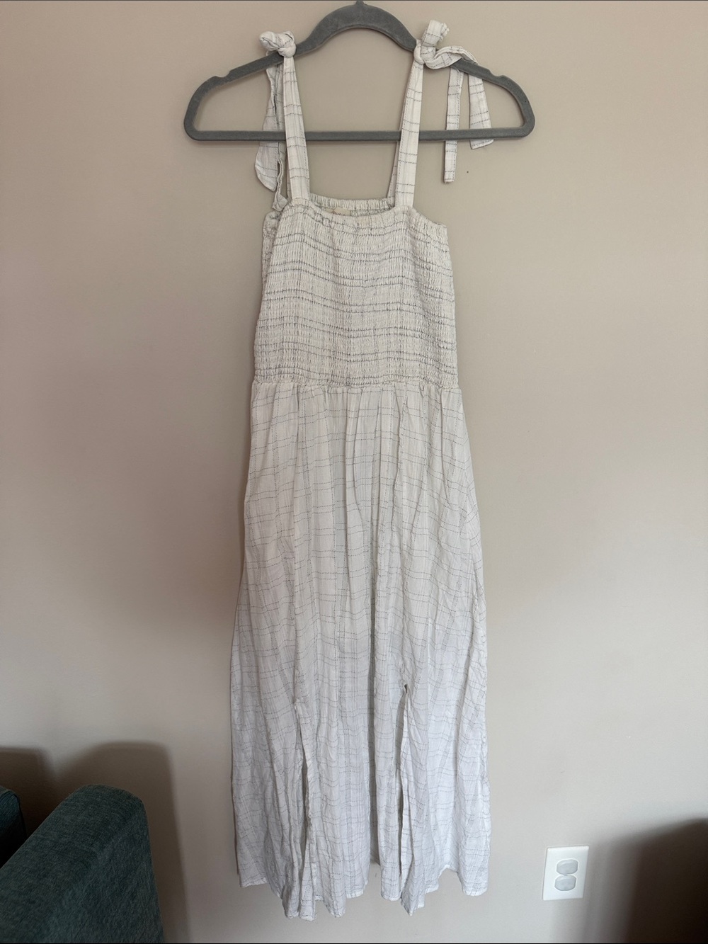White Smocked Maxi Sundress with Tie Straps